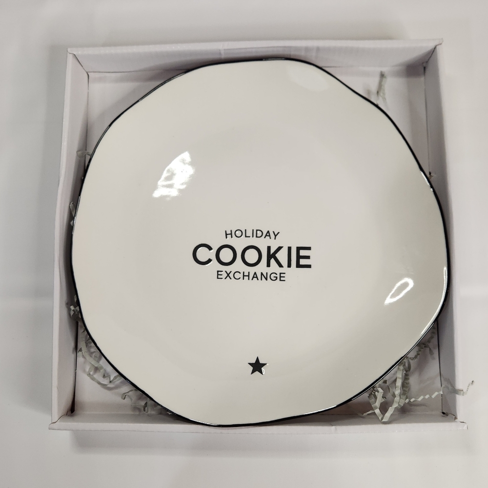 Holiday Ceramic Serving Plate, 11-Inch Diameter Cookie Exchange In Original Box